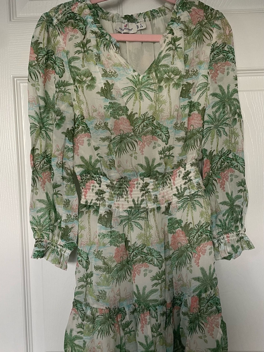 Vineyard Vines girls dress Tropical Palm and Flamingo Dress size S (6-7)
